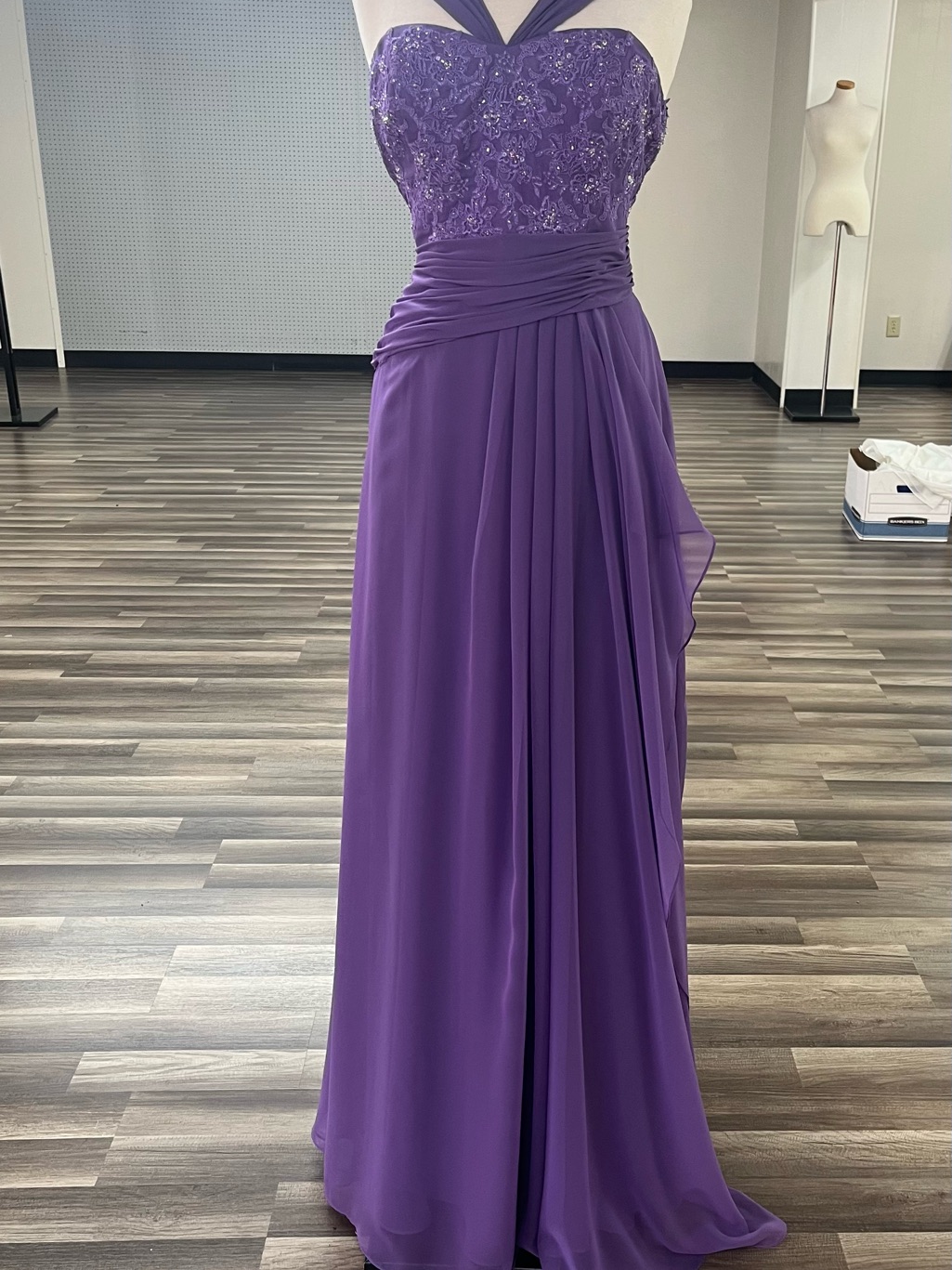Halter Beaded A-Line Evening Dress In Purple